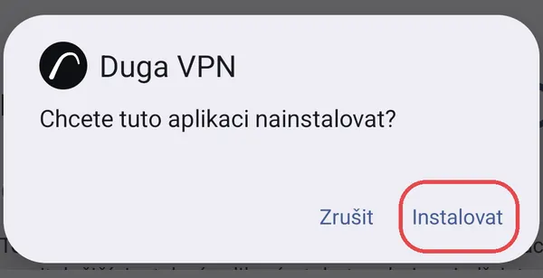 Okno „Chcete tuto aplikaci nainstalovat?“