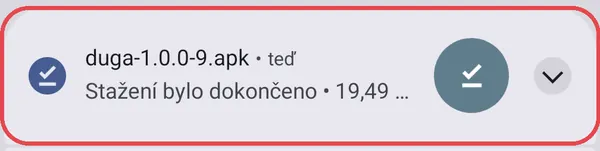 Oznámení „Stažení bylo dokončeno“