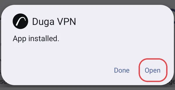 “App installed” window